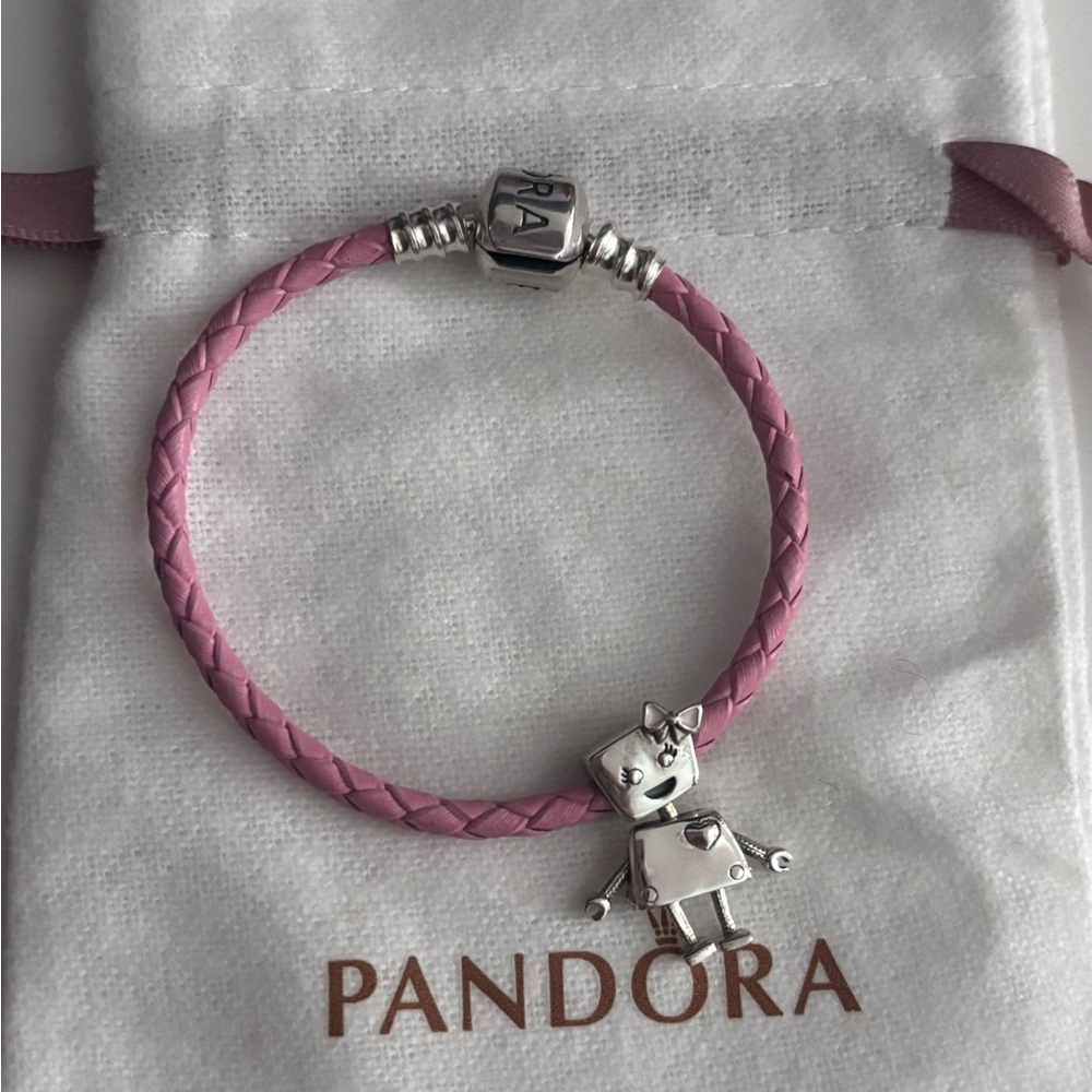Pandora Pink Braided Bracelet with Silver Charm